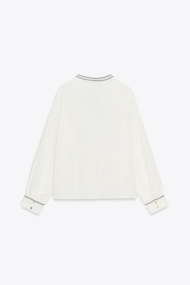 RUSTIC EMBROIDERED BLOUSE - White / Navy by Zara - Image 7