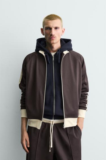 STRIPED ZIP-UP SWEATSHIRT - Burgundy by Zara
