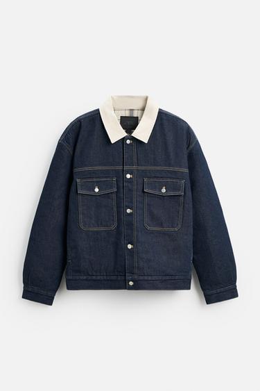 DENIMJAKKE MED KONTRAST KRAVE - blå fra Zara