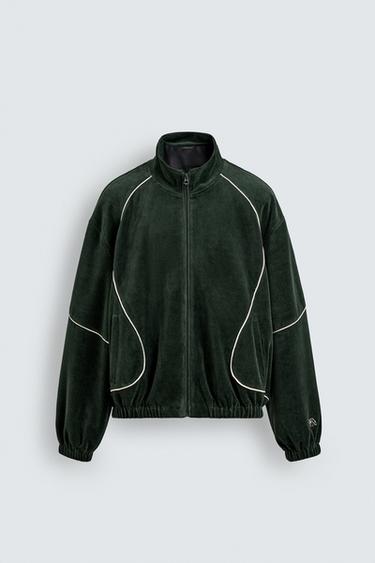 ベロアパイピングジャケットグリーンZaraのベロアパイピングジャケット - グリーン 