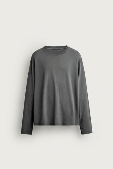 RELAXED FIT LONG SLEEVE T-SHIRT - Anthracite grey by Zara