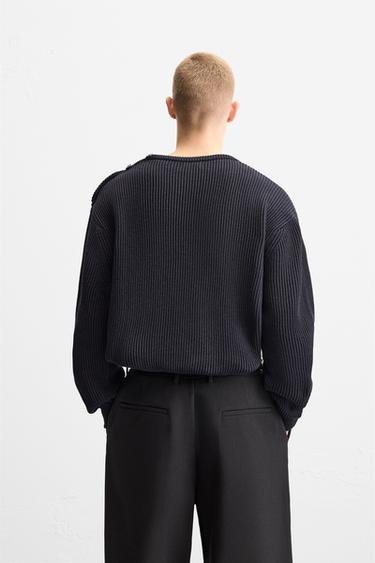 TEXTURED SWEATER WITH BUTTONS - Dark navy by Zara - Image 2