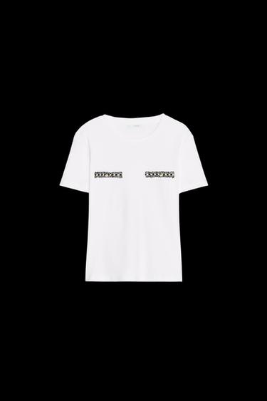 SHORT SLEEVE T-SHIRT WITH DECORATIVE DETAILS - White by Zara - Image 0