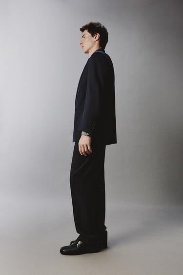 STRAIGHT-LEG WOOL BLEND SUIT TROUSERS - Navy blue by Zara - Image 3