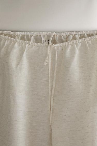 LINEN BLEND SAROUEL TROUSERS - Ecru by Zara - Image 1