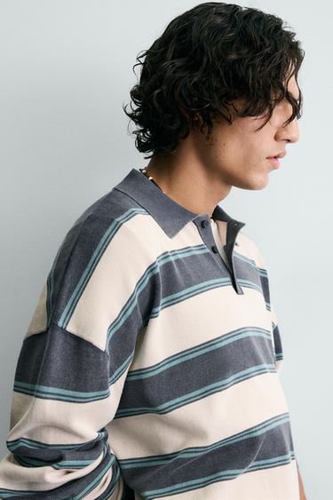 POLO EN MAILLE RAYÉ RELAXED FIT - Bleu marine de Zara - Image 5