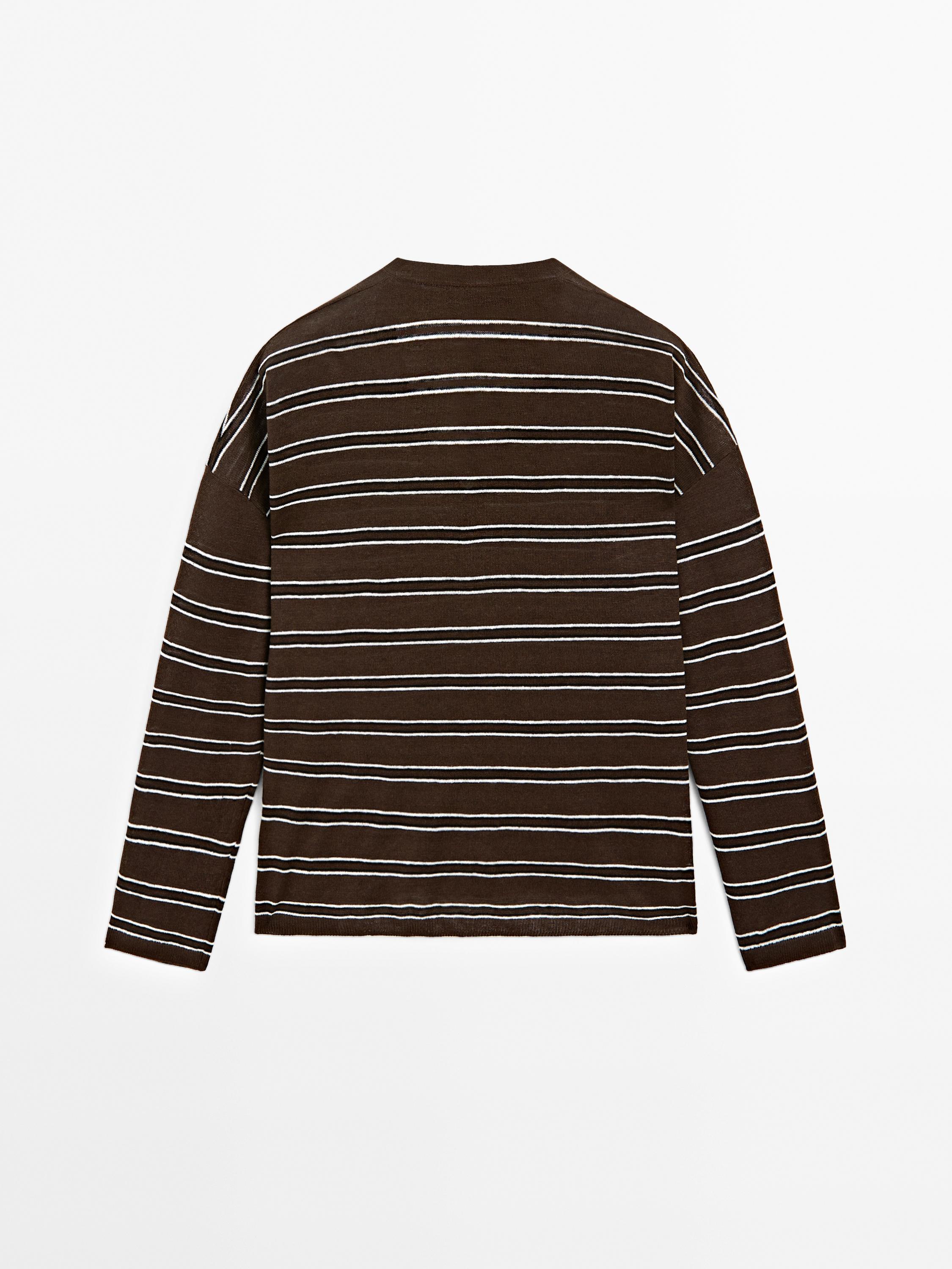 100% linen striped knit sweater