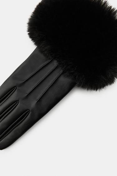 GANTS MATIÈRE SYNTHÉTIQUE EFFET FOURRURE - Noir de Zara - Image 3