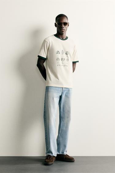 CONTRAST PRINT RIBBED T-SHIRT - Oyster-white by Zara - Image 0