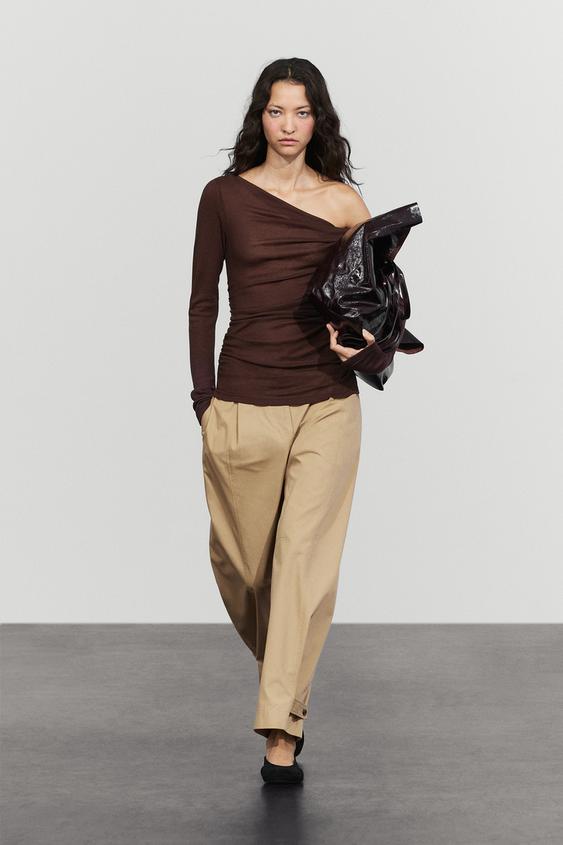 Zara Asymmetric long sleeve flowing top - Burgundy - Image 0