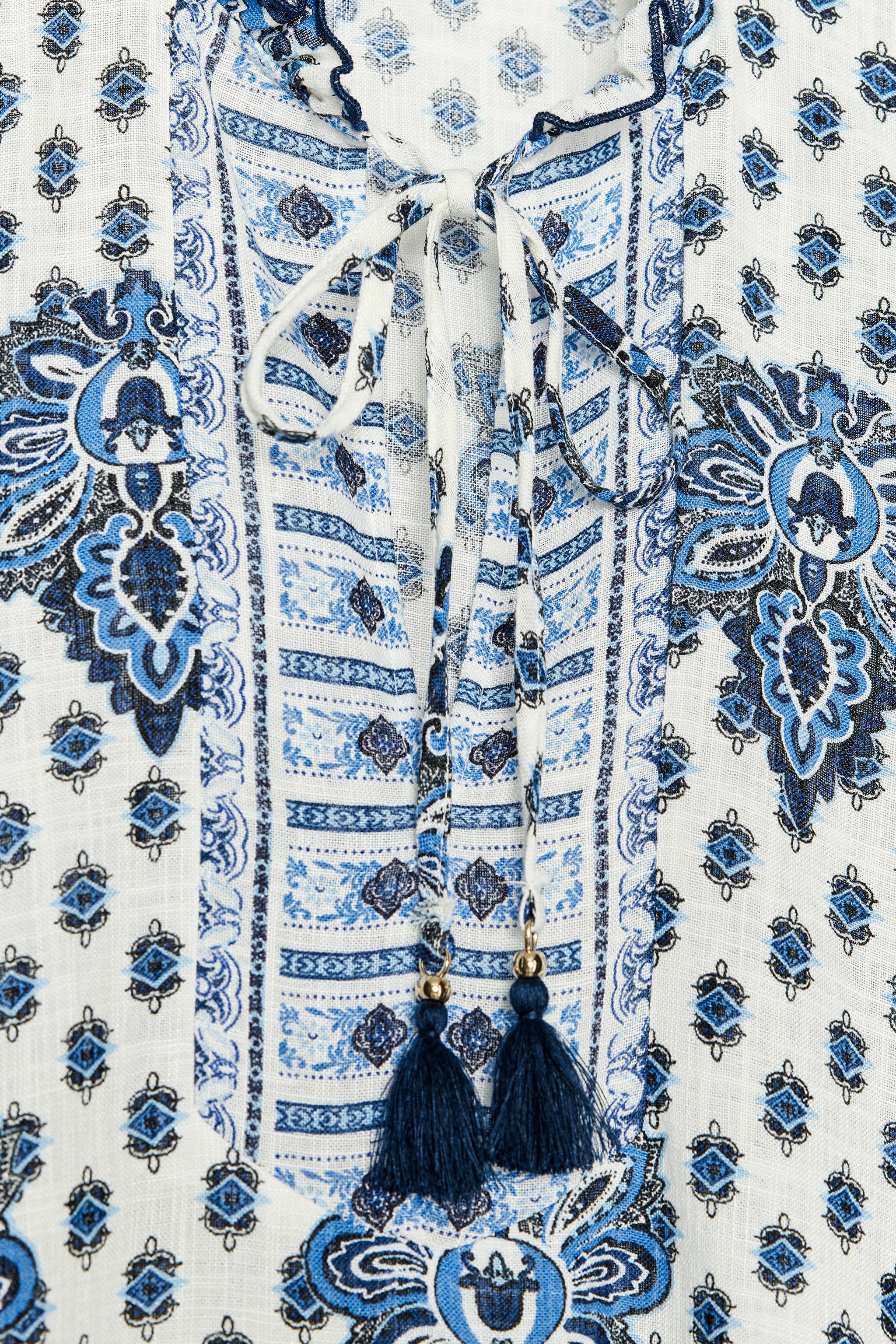 ZARA プリント柄ミニワンピース 5029/105 PRINTED MINI DRESS - Ecru / Blue | ZARA United States