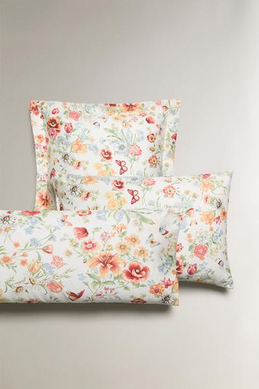 FLORAL PRINT SATEEN PILLOWCASE - Oyster-white by Zara - Image 0