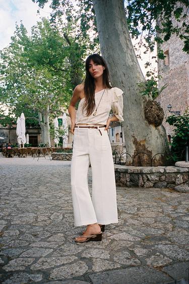 Zara BRAIDED BELT CULOTTES - Ecru - Image 0