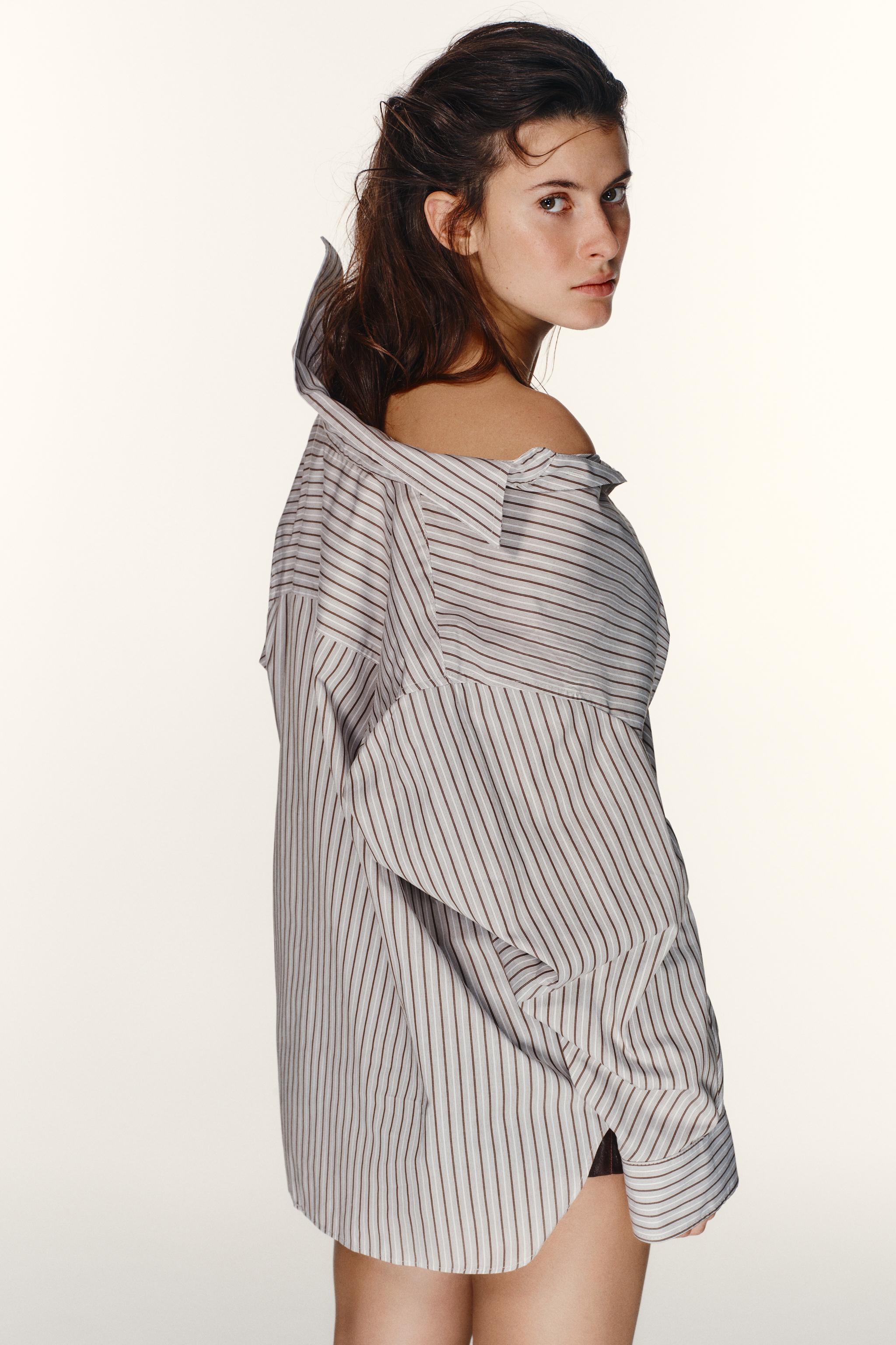 ÇİZGİLİ YARASA KOLLU OVERSIZE GÖMLEK - Görsel 4