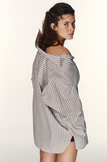 OVERSIZE STRIPED BATWING SLEEVE SHIRT - brown/white by Zara - Image 3
