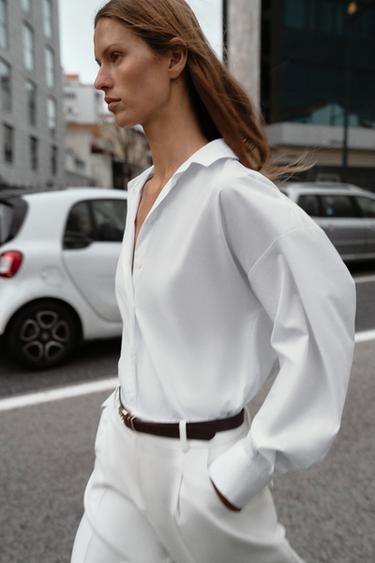 Zara POPLIN SHIRT WITH BACK PLEATS - White