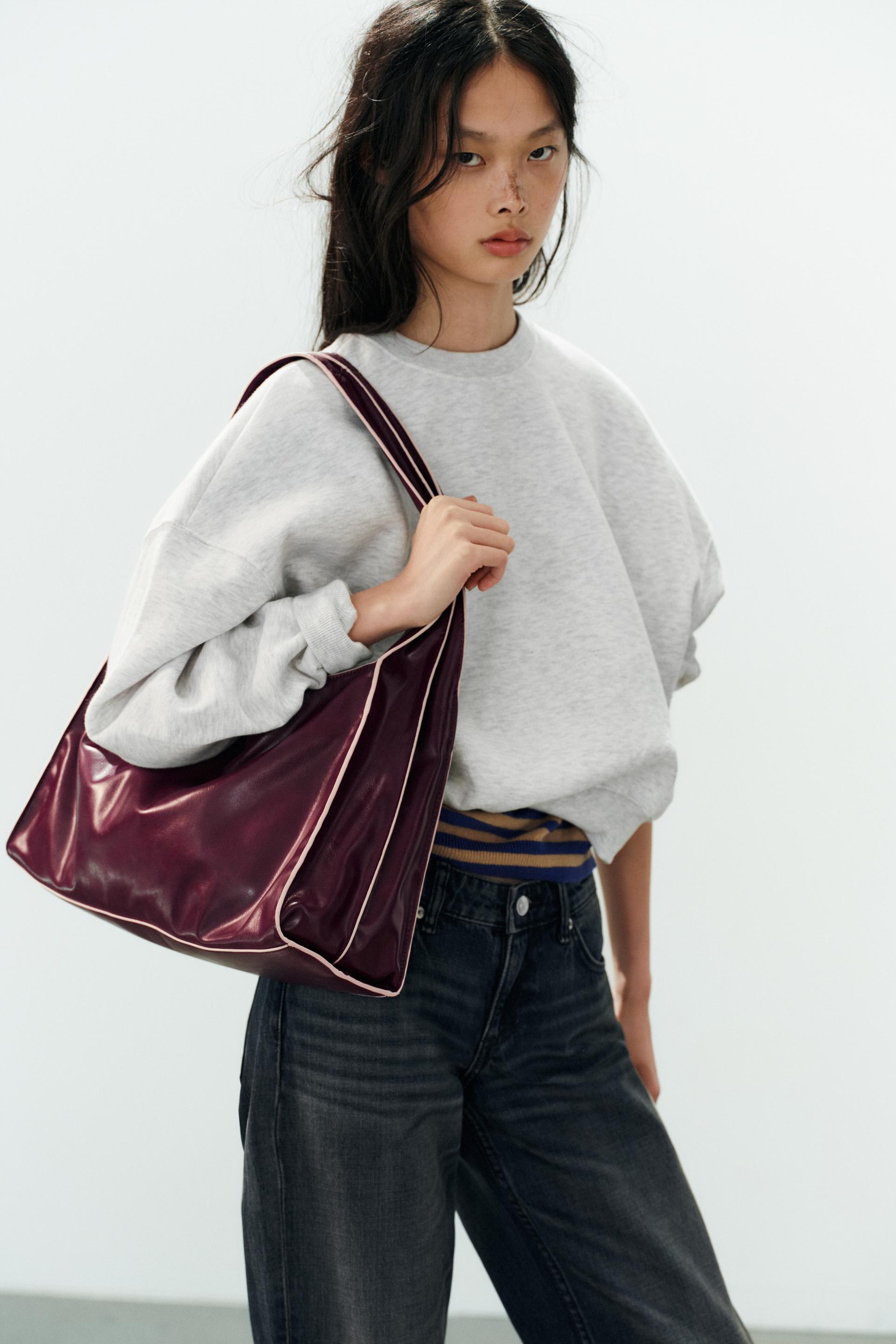 Contrast Topstitching Tote Bag