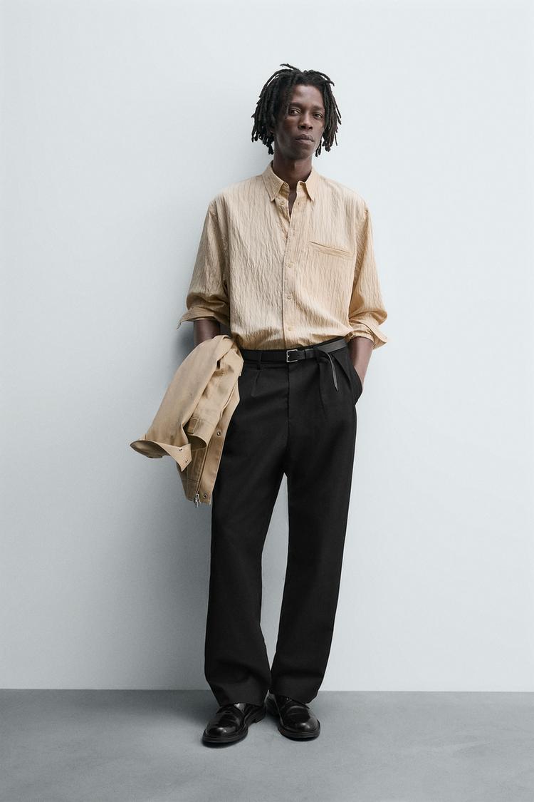 STRIPED FLOWING SHIRT Beige ZARA India