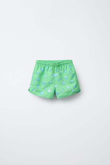 6-14 YEARS/ PALM TREE AND SURF SWIM BERMUDA SHORTS - Green by Zara - Image 0