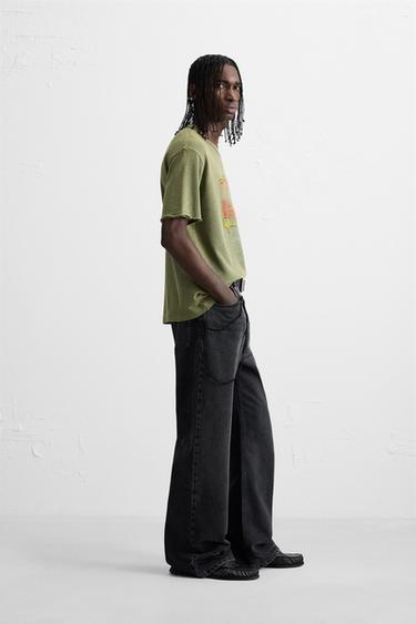 WASHED PRINT KNIT T-SHIRT - Green by Zara - Image 3