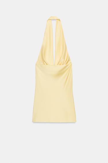 MINI SATIN DRESS WITH SASH - Yellow by Zara - Image 5