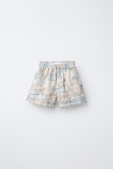 FILIPE JARDIM X ZARA PRINTED 100% LINEN BERMUDA SHORTS - Mid-ecru by Zara