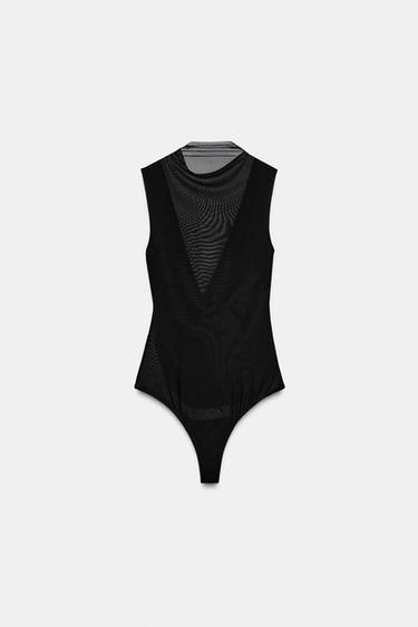 COMBINED TULLE BODYSUIT - Black by Zara