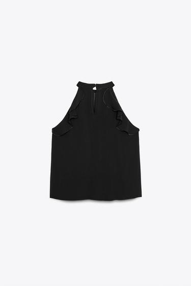 RUFFLED HALTER TOP - Black by Zara - Image 7