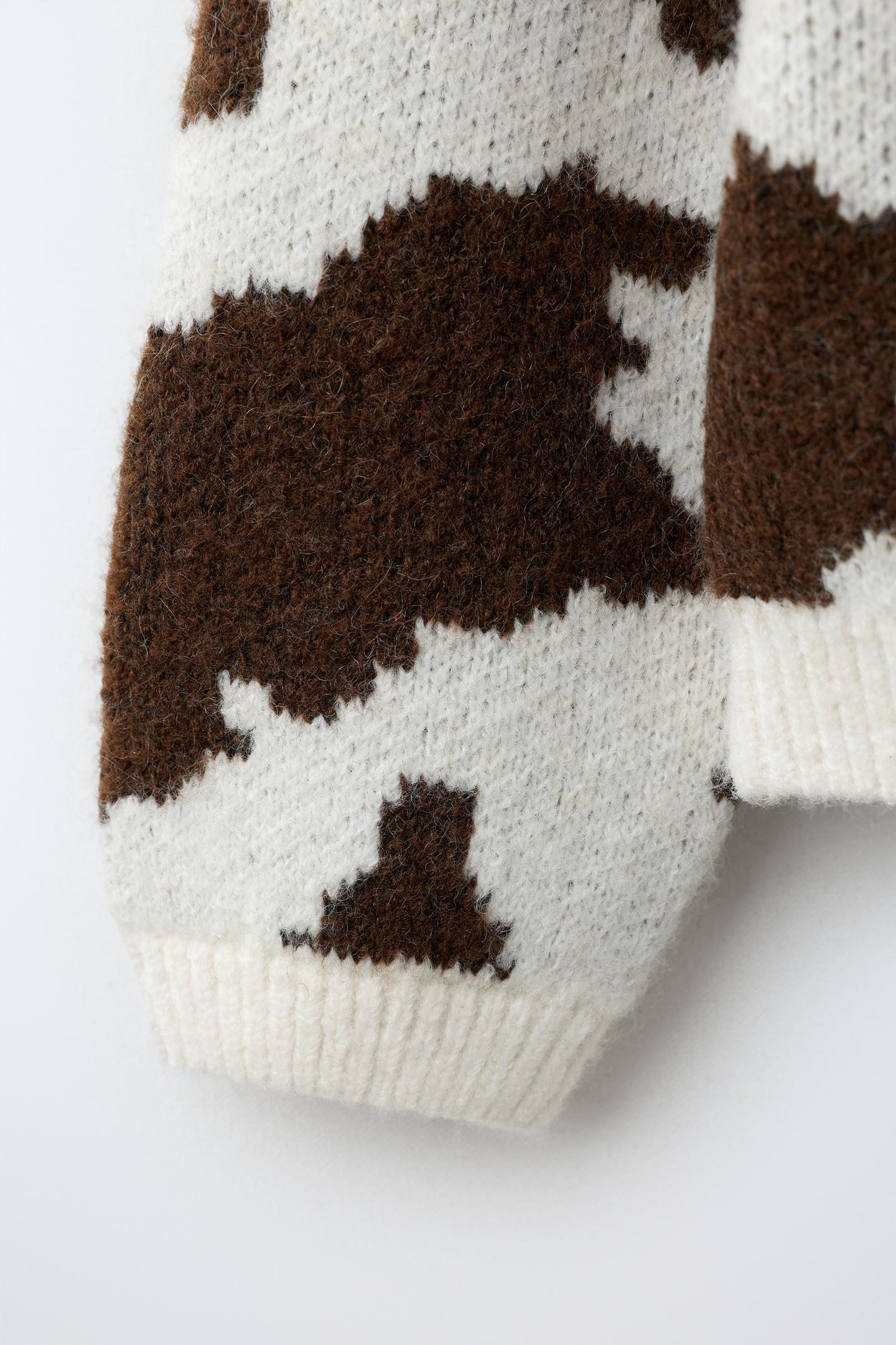 Детский свитер Zara Cow Print Knit, цвет: Коричневый / Экрю — фото 4