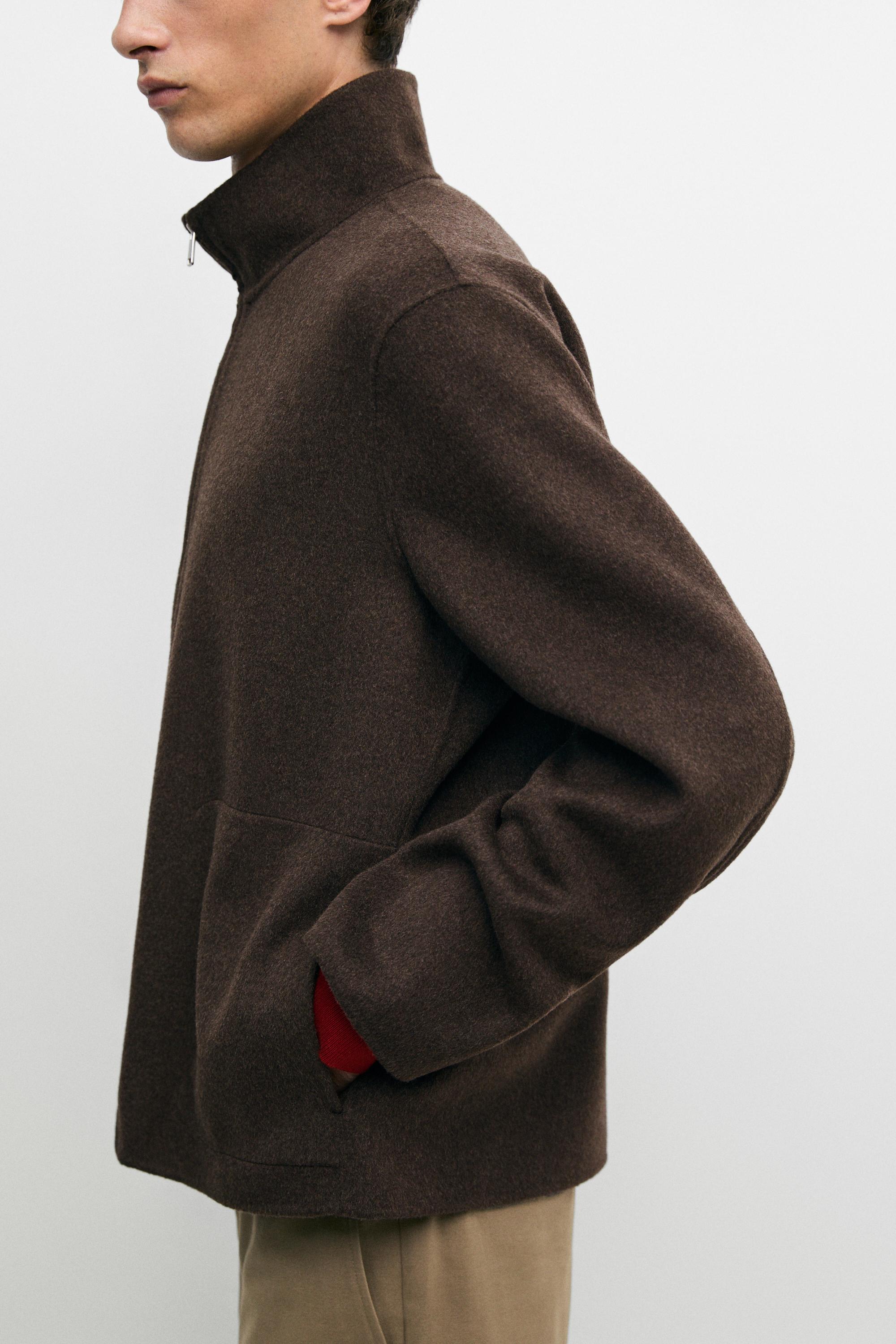 Blouson col montant en tissu double laine mélangée