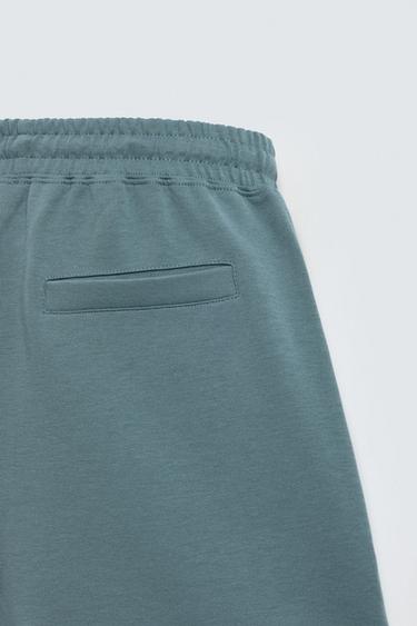 Zara RELAXED FIT BERMUDE OD INTERLOK PAMUKA – plava patka
