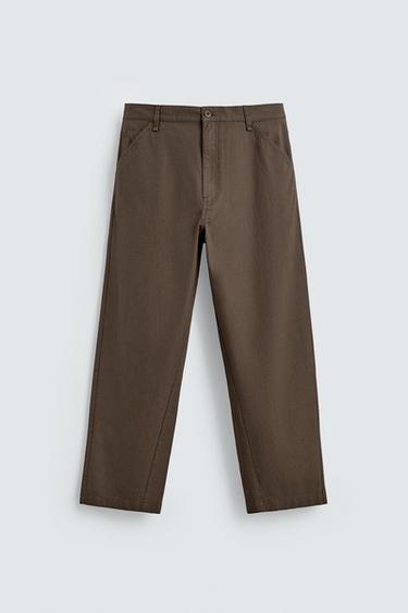 WASHED STRAIGHT-LEG TROUSERS - Brown by Zara