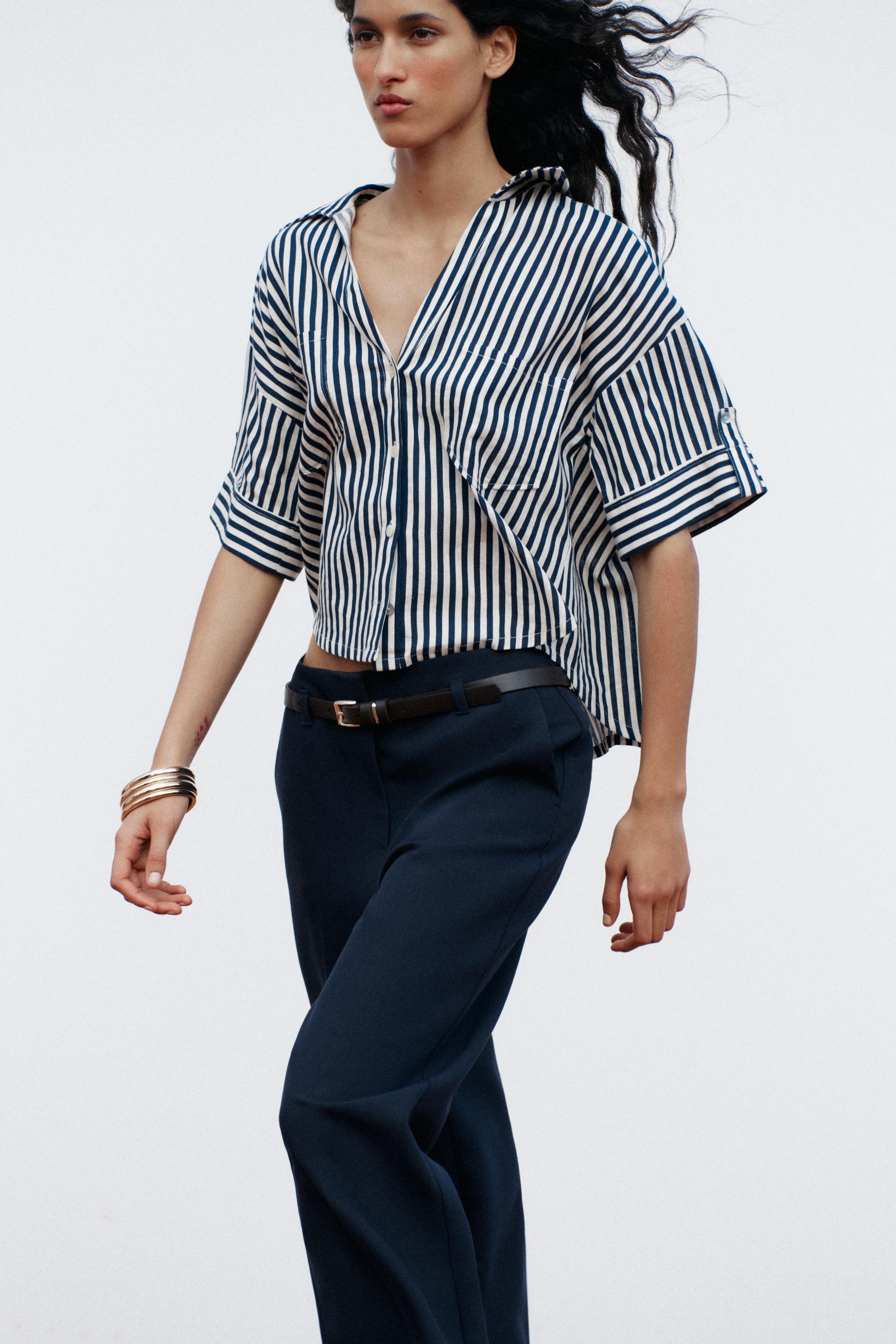 リネン混クロップド丈シャツ - ホワイト | ZARA Japan / 日本