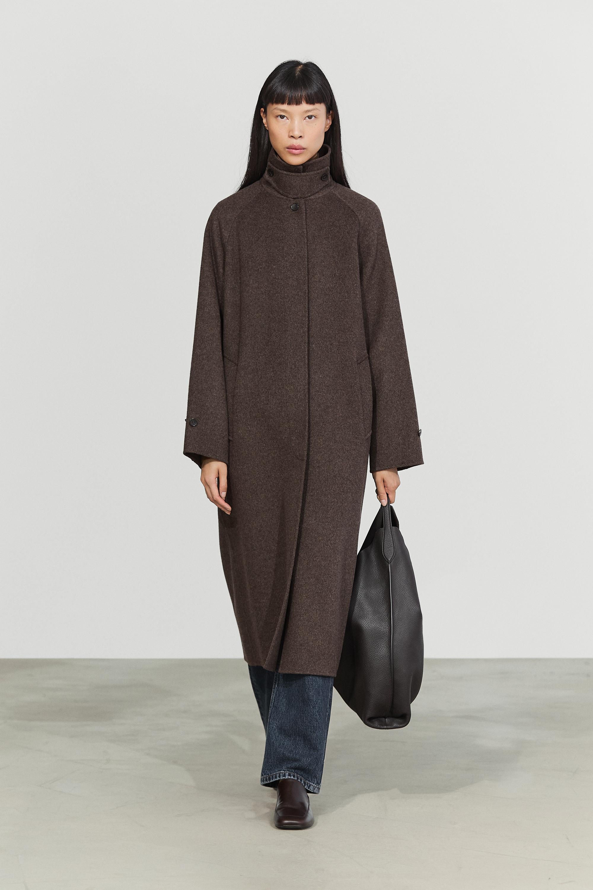 Manteau long en mélange de laine chinée