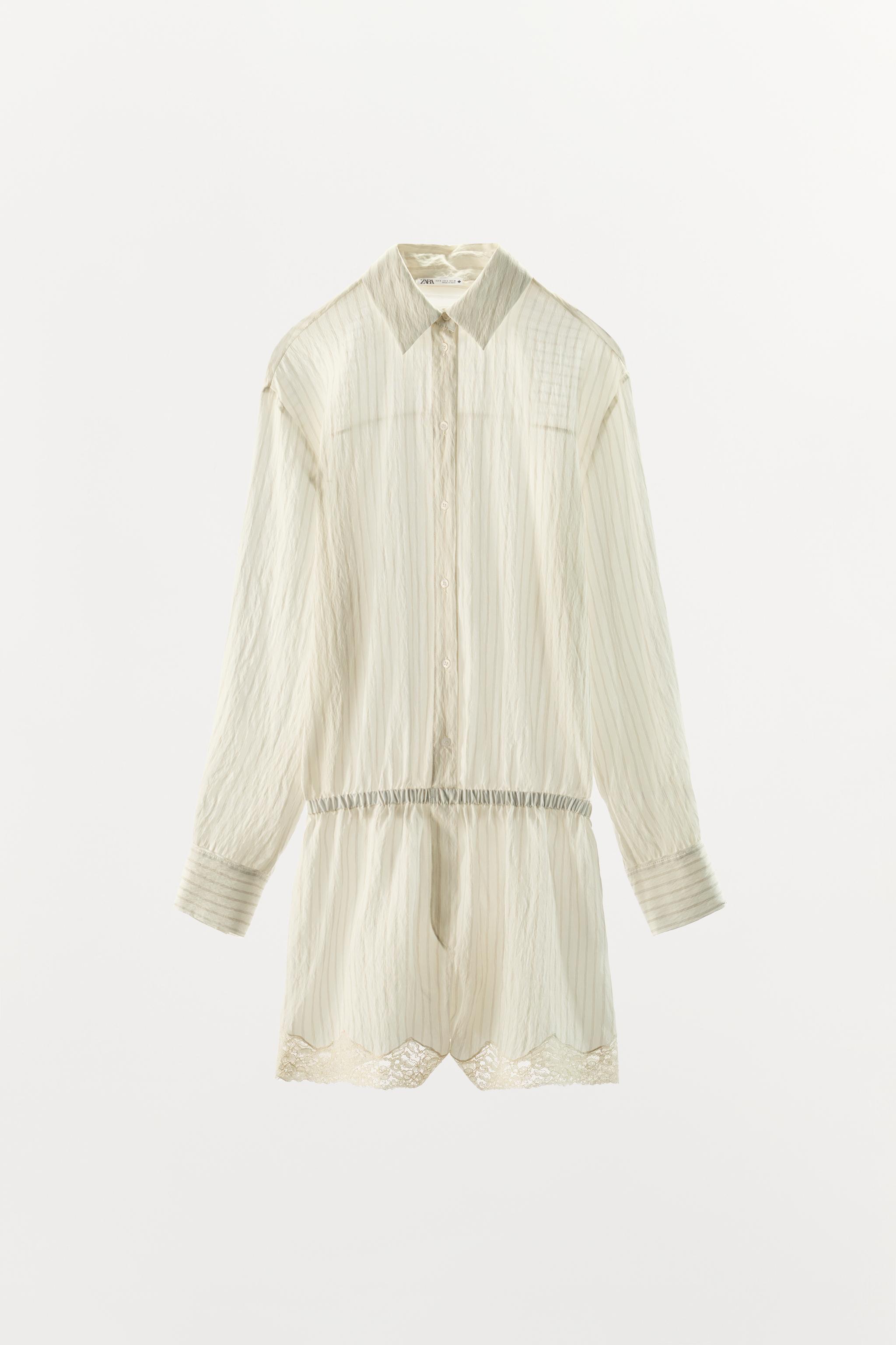 Женские комбинезоны Zara STRIPED PRINT LACE SHIRT JUMPSUIT — фото 4