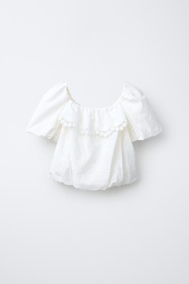 EMBROIDERED BALLOON HEM TOP - White by Zara