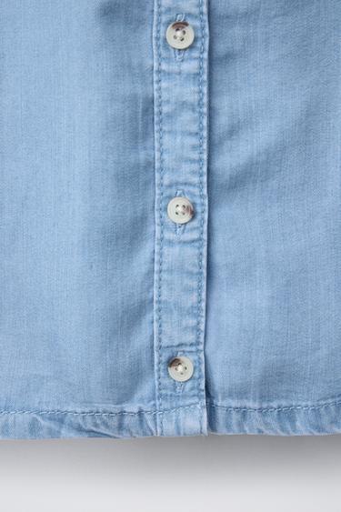 BLOUSE EN DENIM FLUIDE À VOLANT - Bleu de Zara - Image 3