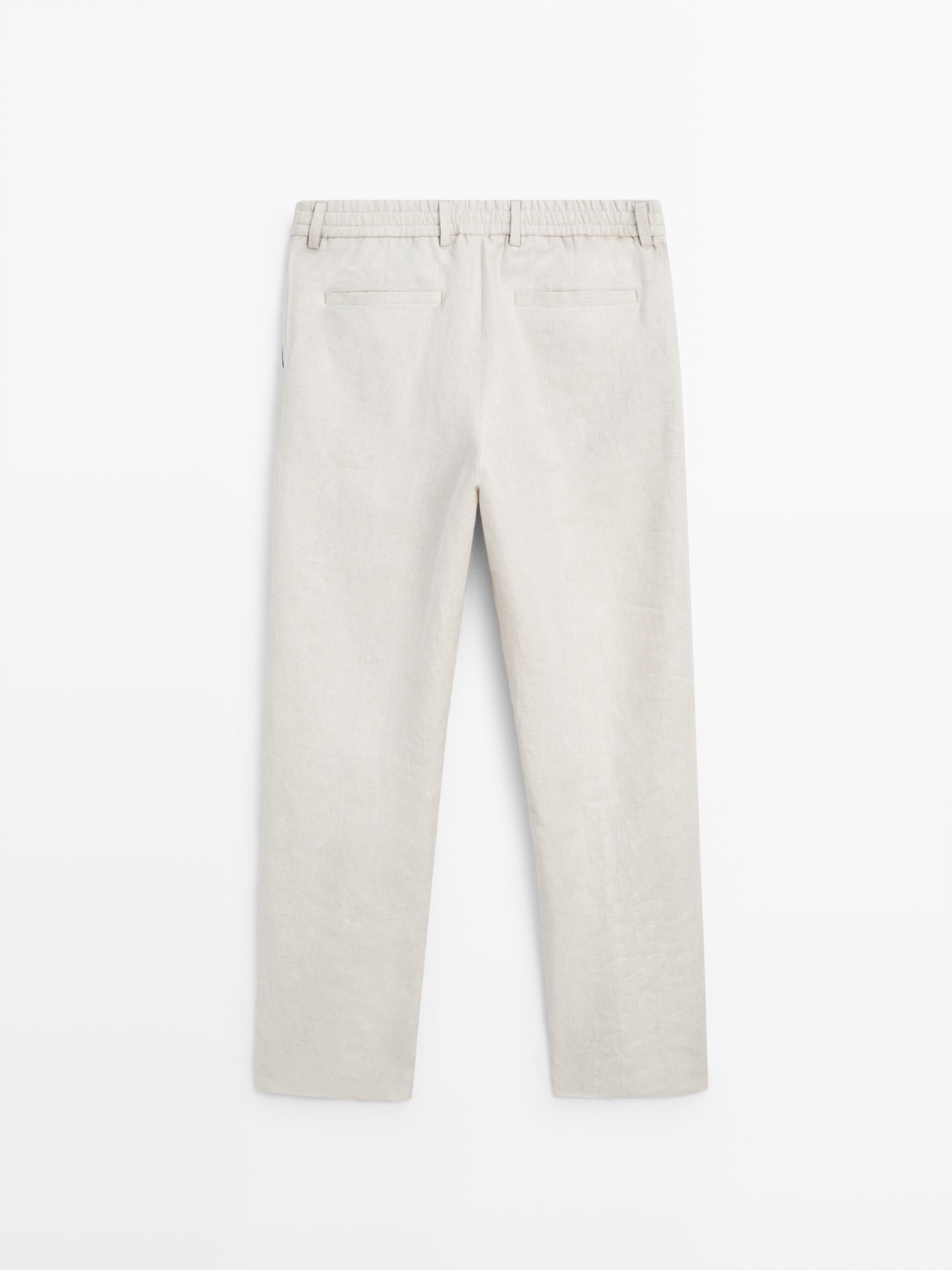 Lightweight linen trousers with herringbone detail