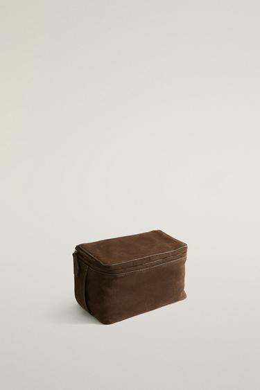 LEATHER SUEDE MAKEUP BAG — Chocolate Brown 2