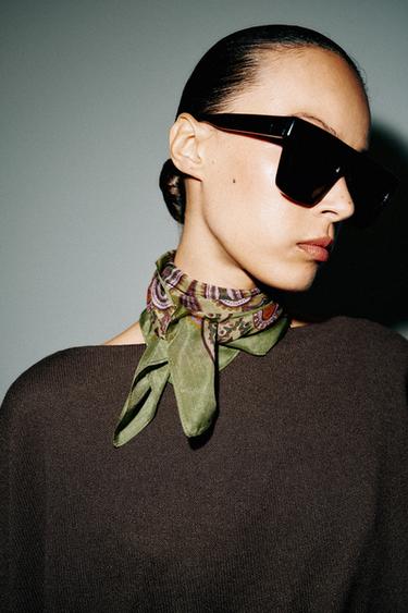 PAISLEY PRINT VISCOSE AND SILK SCARF - Green by Zara - Image 0
