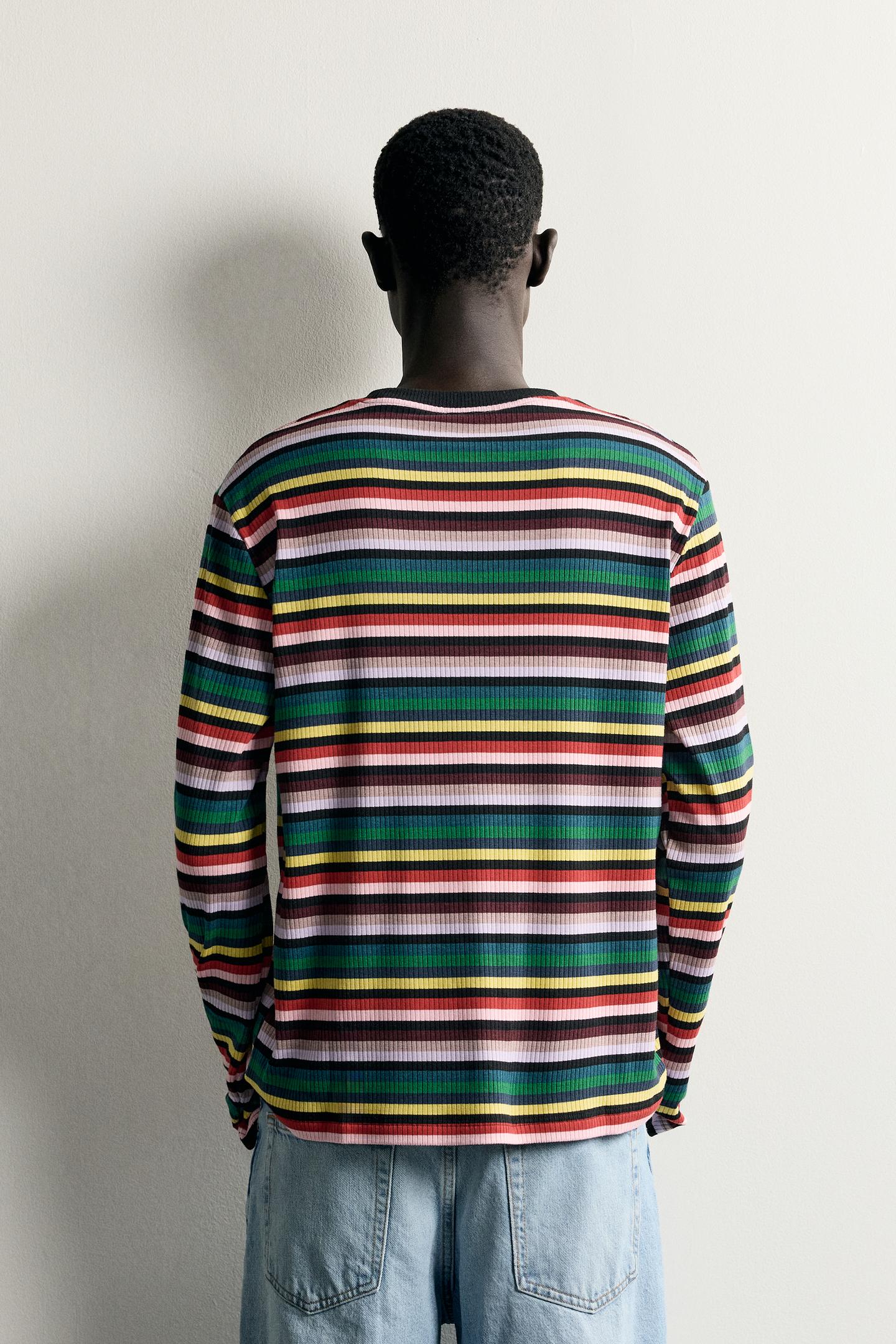 Мужская футболка Zara Striped Relaxed Fit, цвет: Полосатый — фото 3
