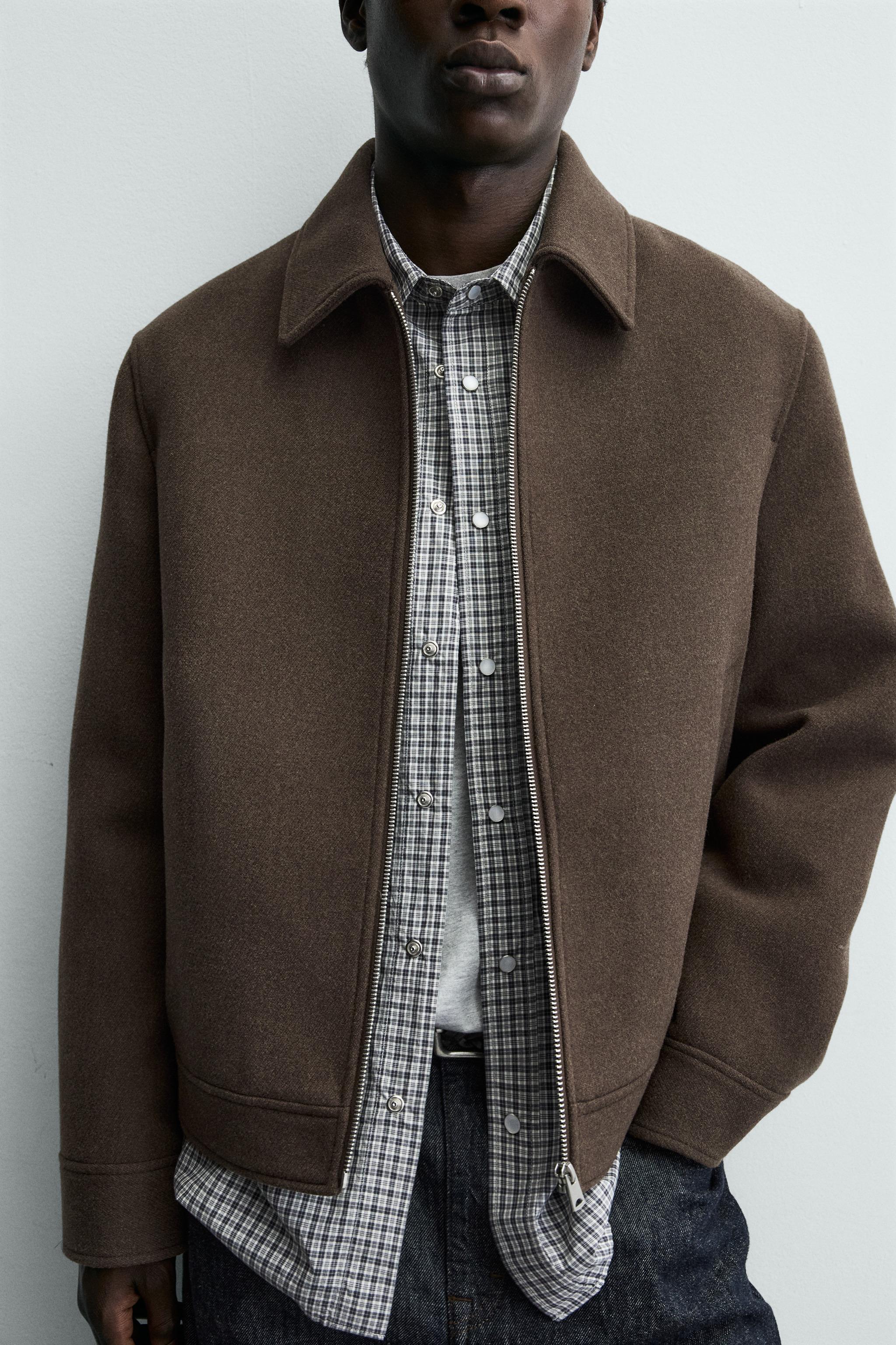 SYNTHETIC WOOL JACKET WITH ZIP - Brown | ZARA Turkey