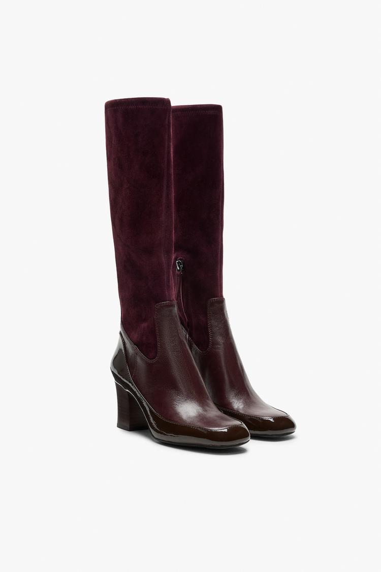 Bota tacon piel combinada