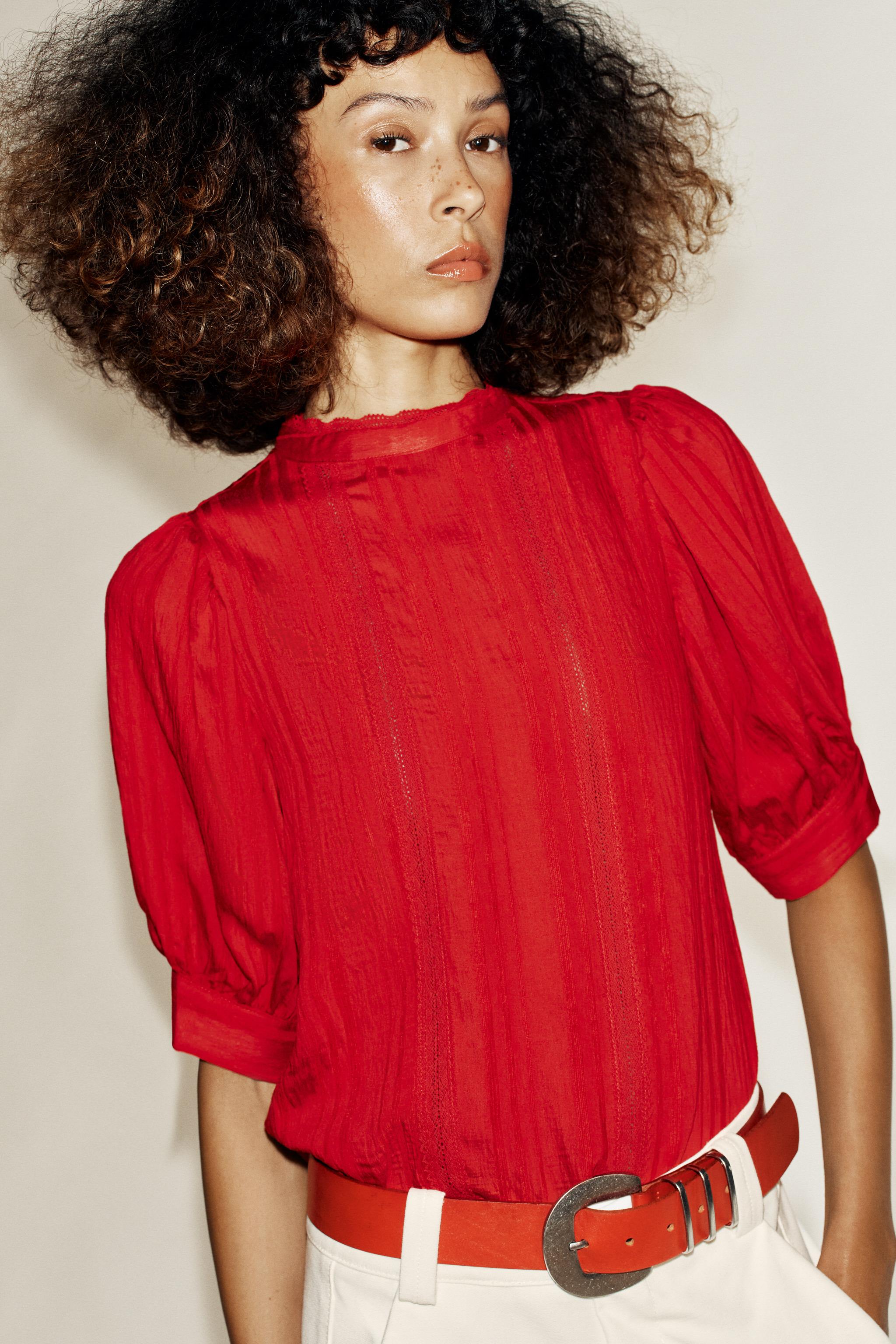 ROMANTIC LACE BLOUSE — Dark red (alternate view)