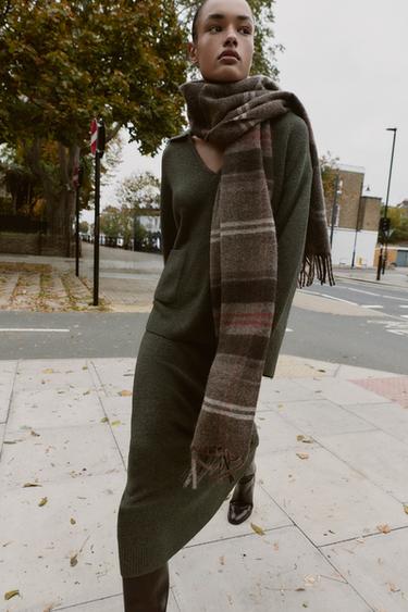 SOFT-TOUCH KNIT MIDI SKIRT - Green marl by Zara