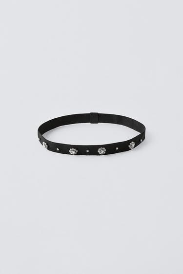 Zara STRETCH FLORAL JEWEL HEADBAND - Black