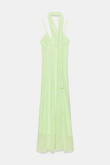 LONG GEORGETTE DRESS WITH SCARF STRAPS - Lime by Zara - Image 5