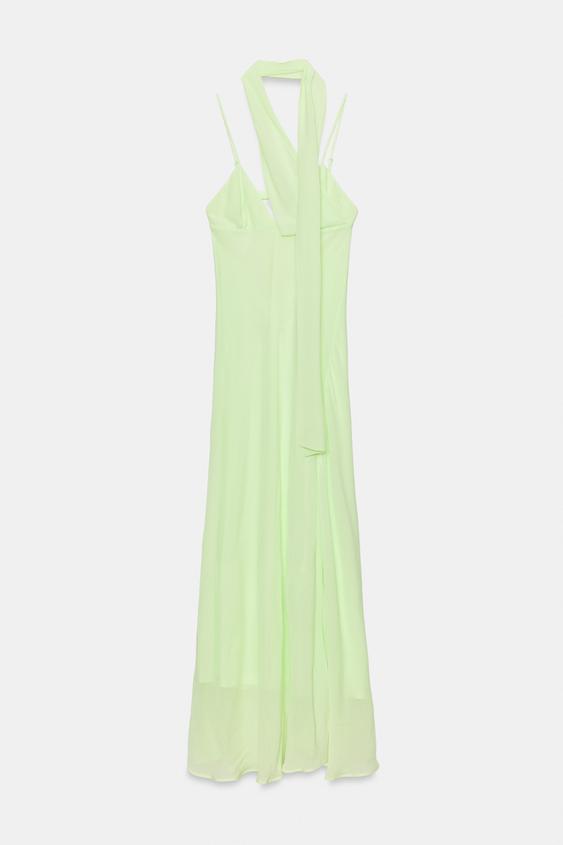 zara lime green maxi dress Zara - Long Georgette Scarf Strap Dress - Lime Green - Xxl