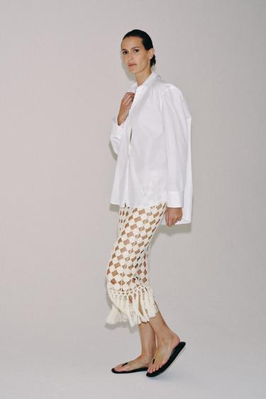 FRINGED CROCHET KNIT SKIRT - Sand by Zara - Image 4