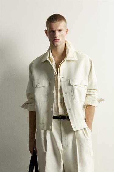 SOBRECAMISA RELAXED FIT ALGODÓN - LINO - Verde agua de Zara